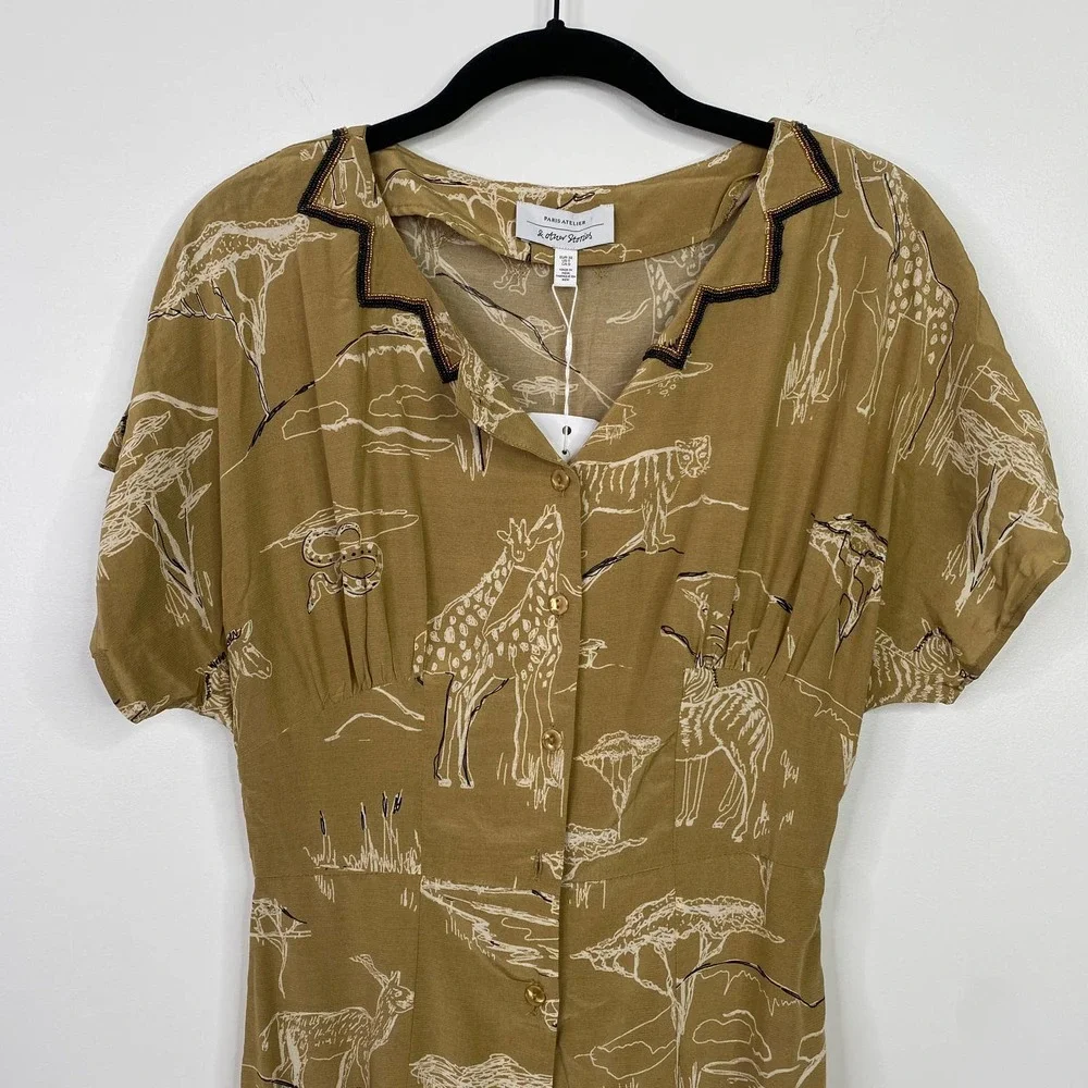 & OTHER STORIES safari print tan white jumpsuit size 0 - Picture 4 of 8